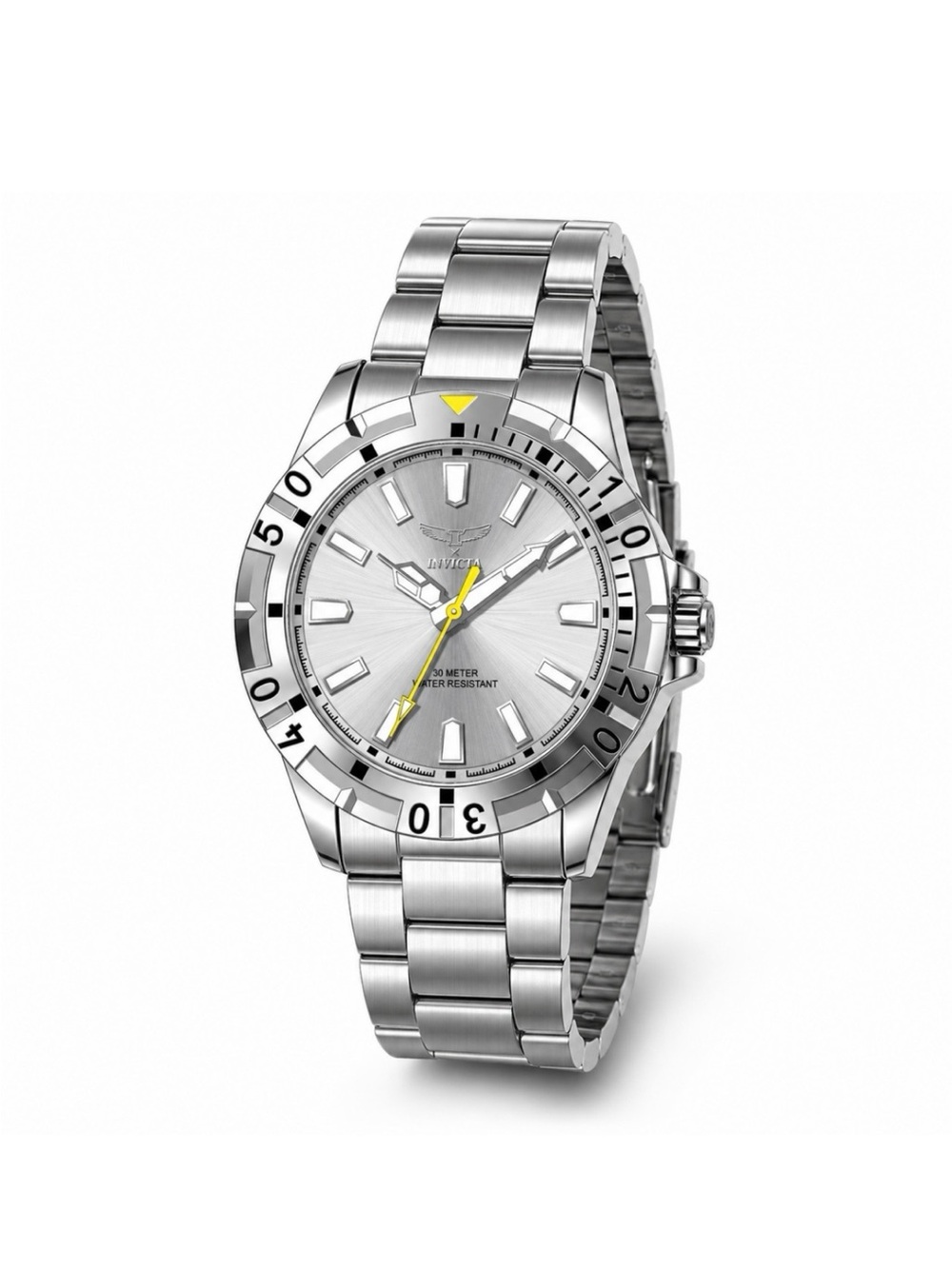 Invicta Silver Stainless Steel Watch with Yellow Accents